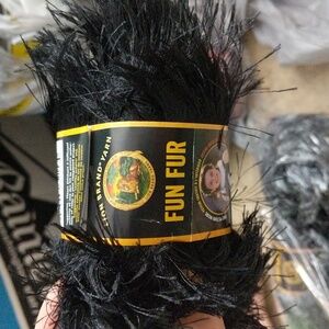 #49.NEW LOT OF 3 LION BRAND FUN FUR EYELASH YARN. Color: Black
